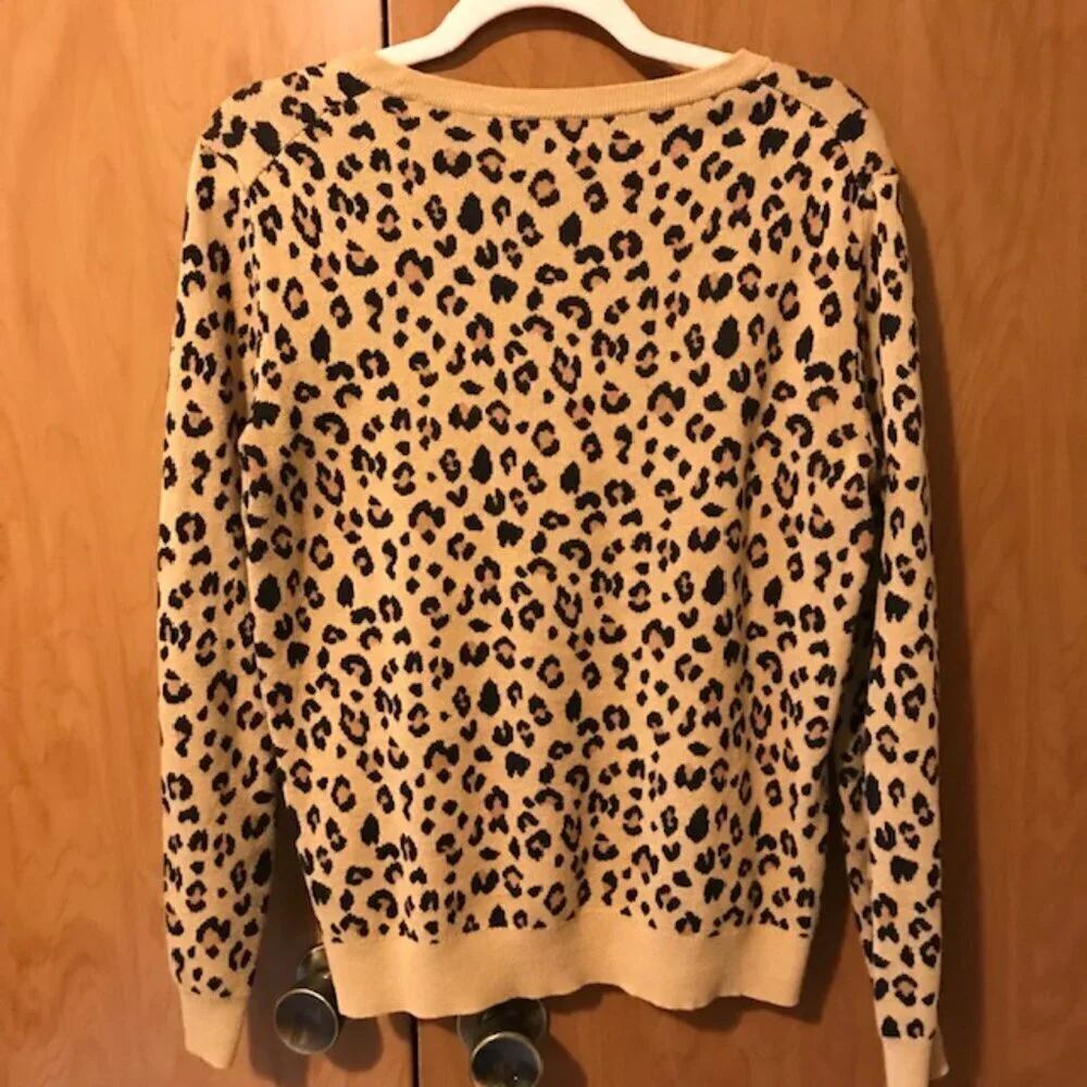 J. Crew Women's Leopard jacquard pullover sweater Khaki/Black Size XS